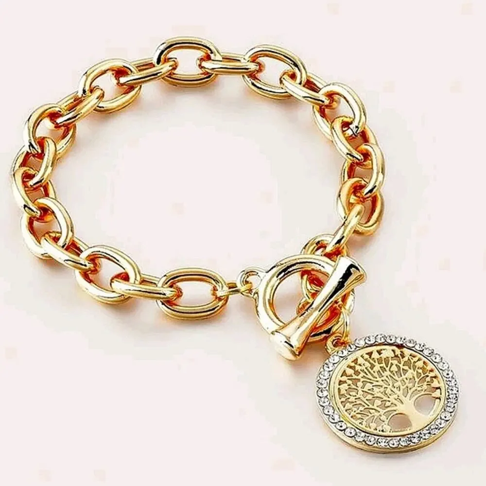 Tree of Life Gold Plated Chain Link Bracelet